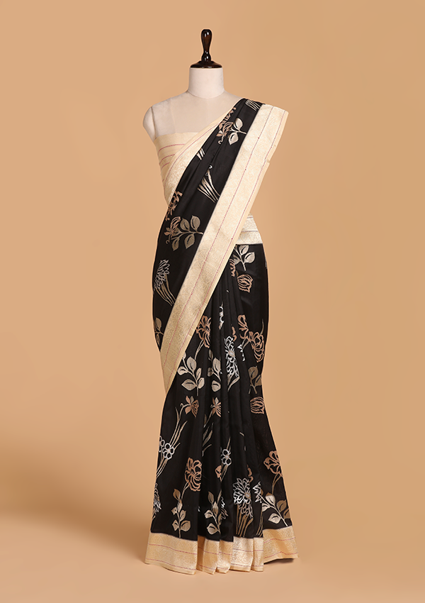 Black Butta Saree in Silk