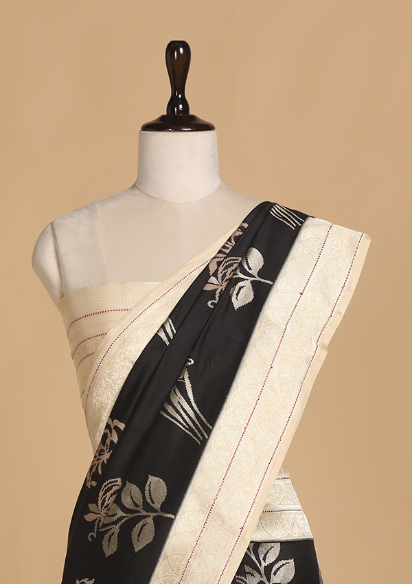 Black Butta Saree in Silk