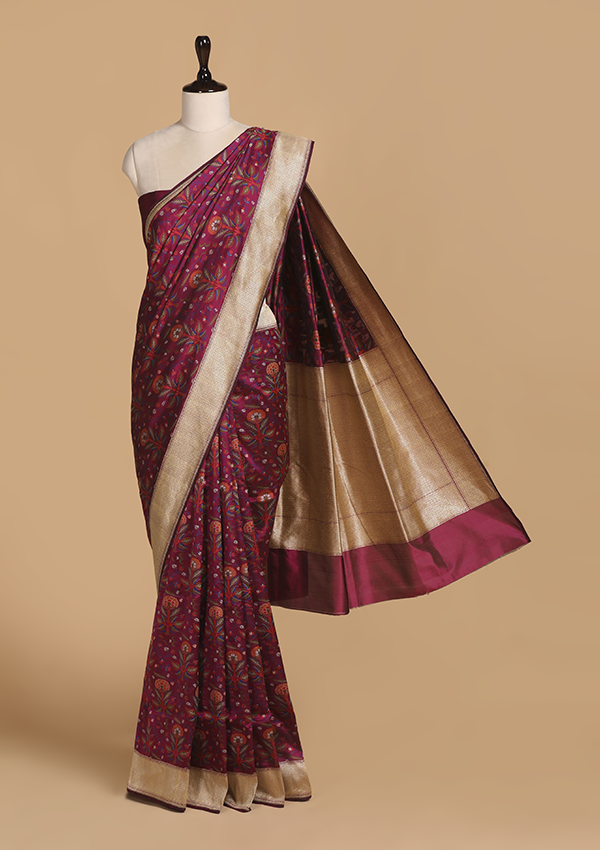 Magenta Jaal Saree in Silk