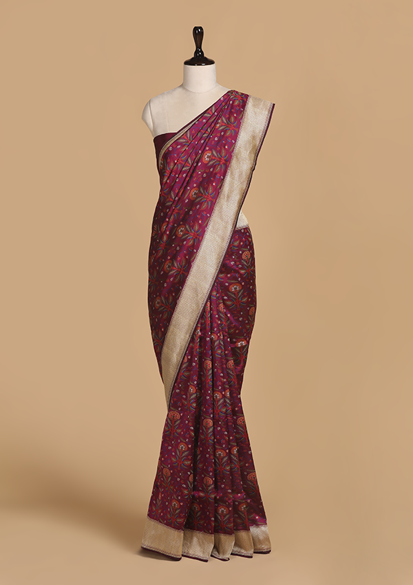 Magenta Jaal Saree in Silk