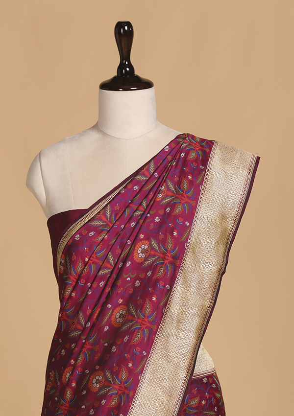 Magenta Jaal Saree in Silk