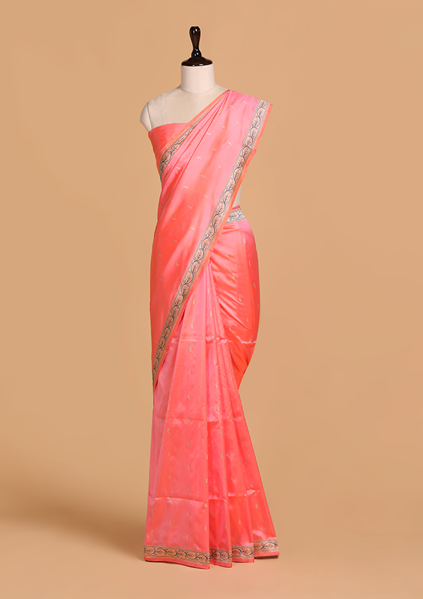 Coral Pink Butti Saree in Silk