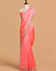 Coral Pink Butti Saree in Silk