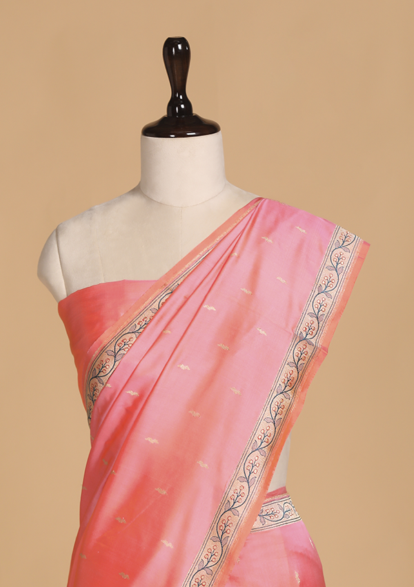 Coral Pink Butti Saree in Silk