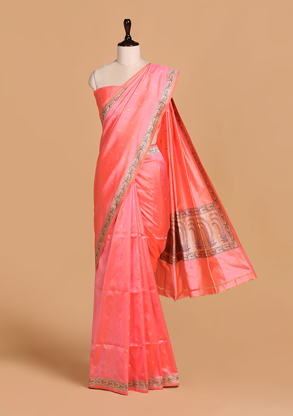 Coral Pink Butti Saree in Silk