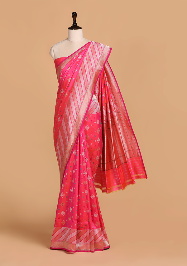 Strawberry Pink Butti Saree in Silk