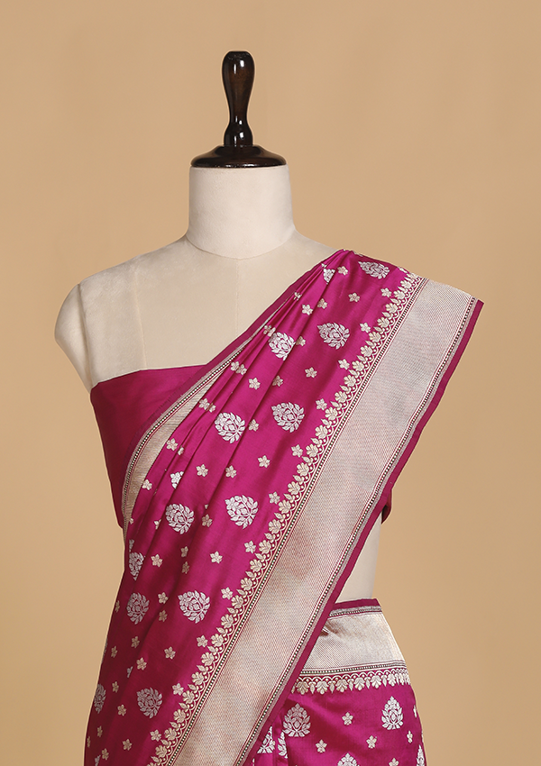 Magenta Butta Saree in Silk