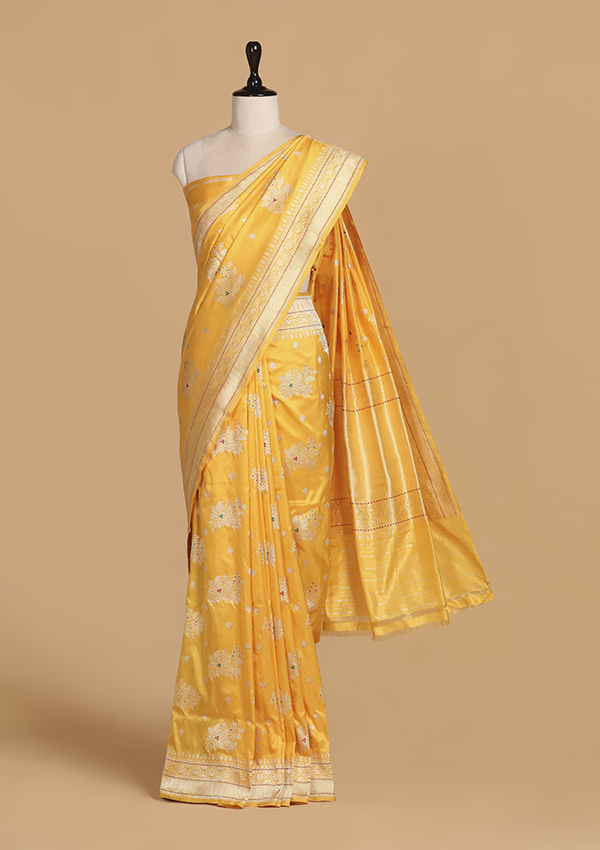 Golden Yellow Butta Saree in Silk