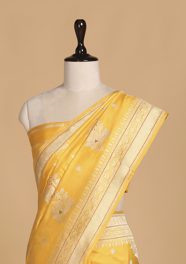 Golden Yellow Butta Saree in Silk