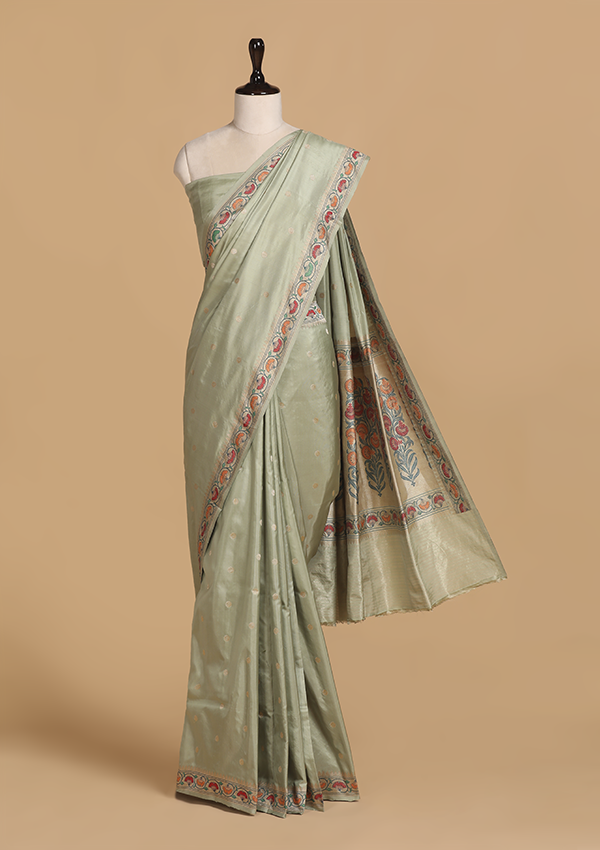 Pista Green Butti Saree in Silk