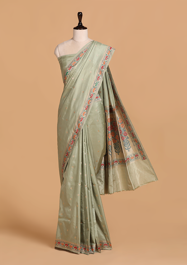 Pista Green Butti Saree in Silk