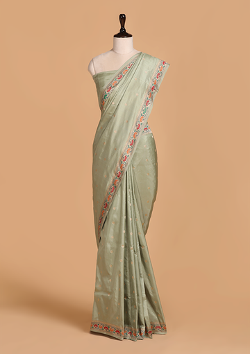 Pista Green Butti Saree in Silk