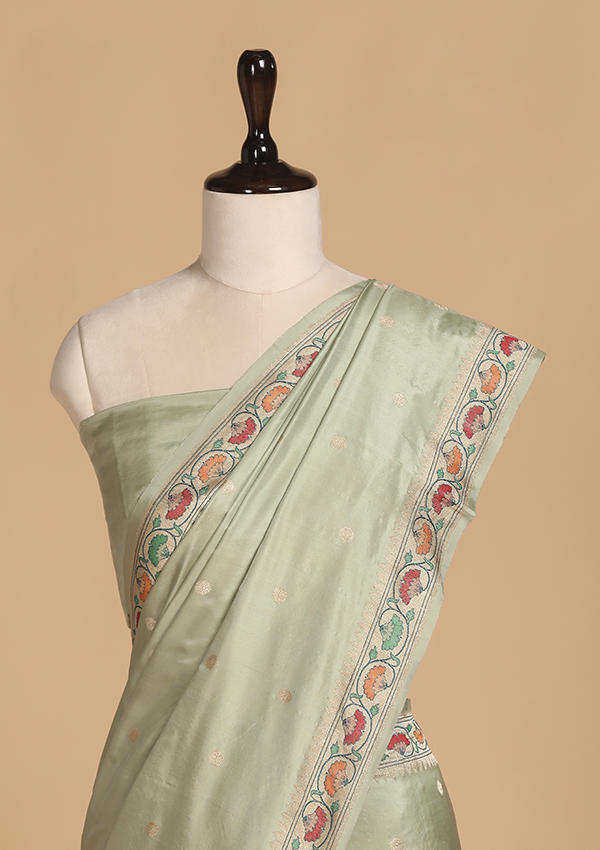 Pista Green Butti Saree in Silk