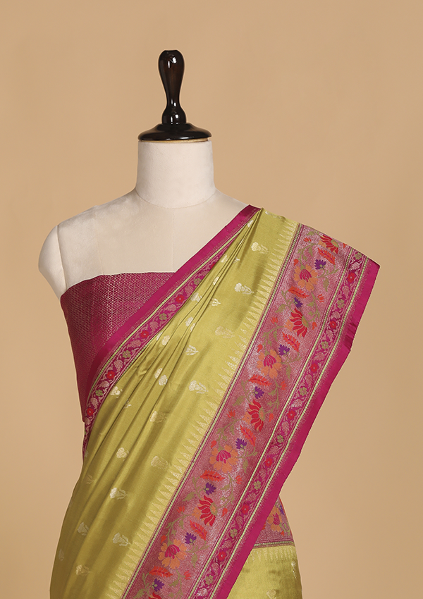 Pista Green Butti Saree in Silk