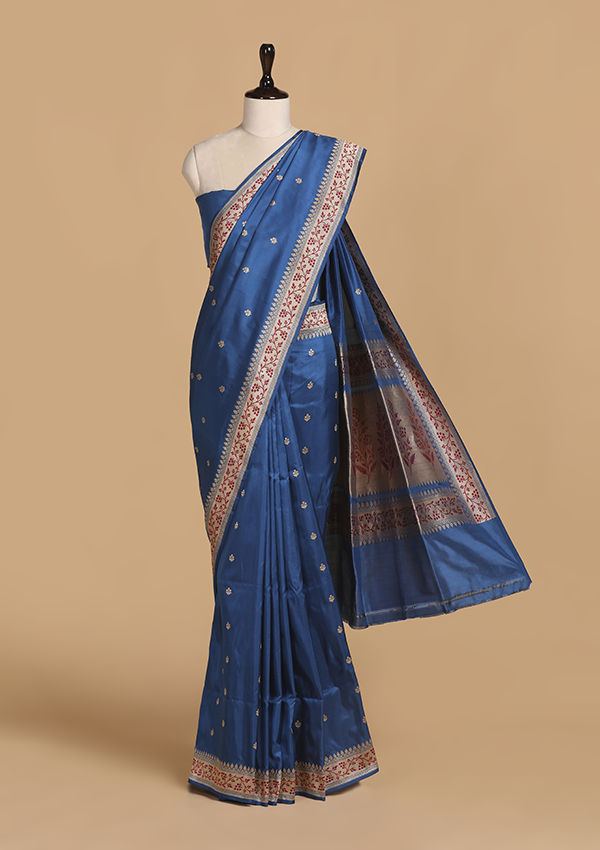 Royal Blue Butti Saree in Silk