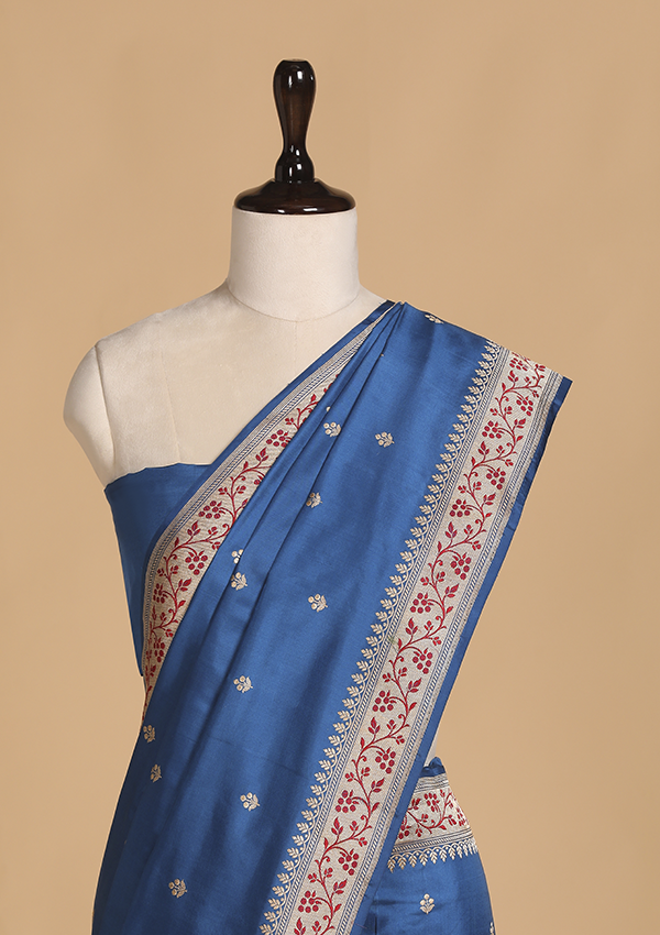 Royal Blue Butti Saree in Silk