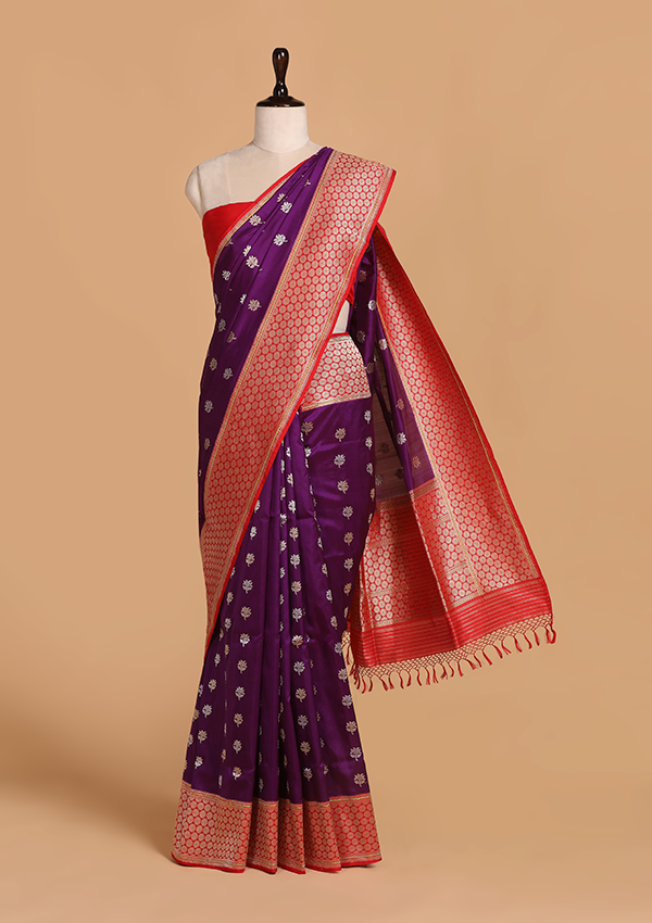 Purple Butti Saree in Silk