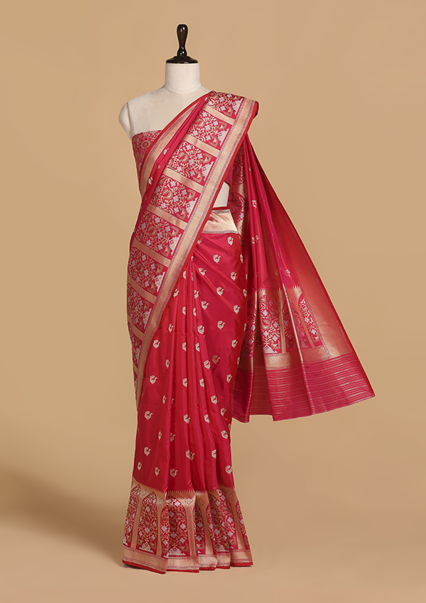 Rani Pink Butti Saree in Silk