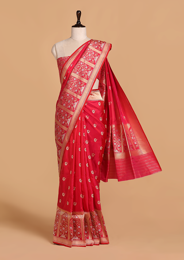 Rani Pink Butti Saree in Silk