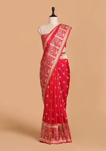 Rani Pink Butti Saree in Silk