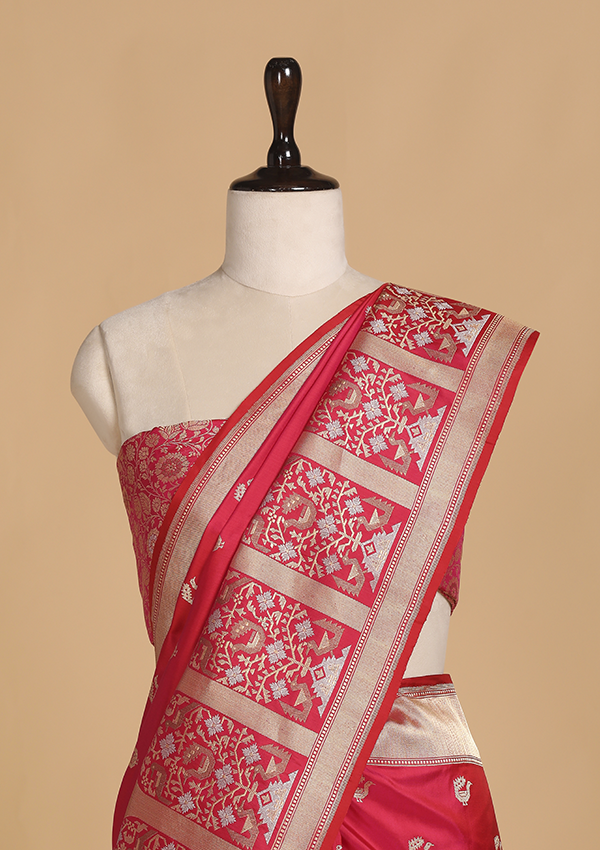 Rani Pink Butti Saree in Silk