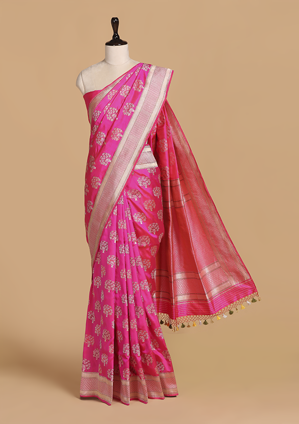 Rani Pink Butta Saree in Silk