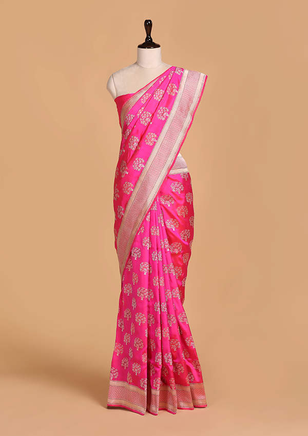 Rani Pink Butta Saree in Silk