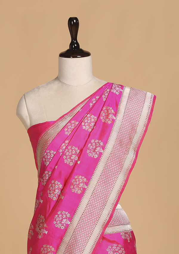 Rani Pink Butta Saree in Silk