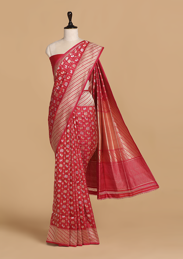 Red Butti Saree in Silk
