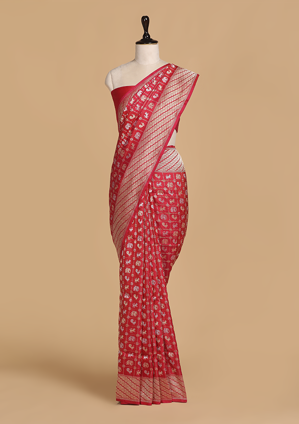 Red Butti Saree in Silk