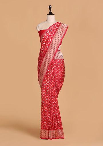 Red Butti Saree in Silk