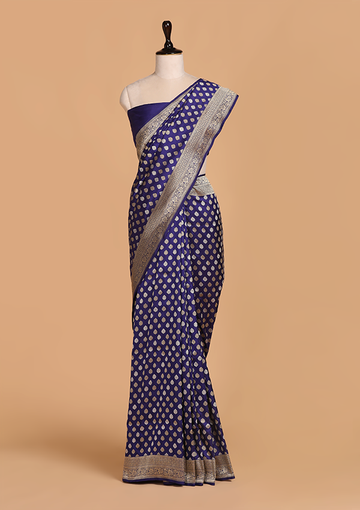 Navy Blue Butti Saree in Silk