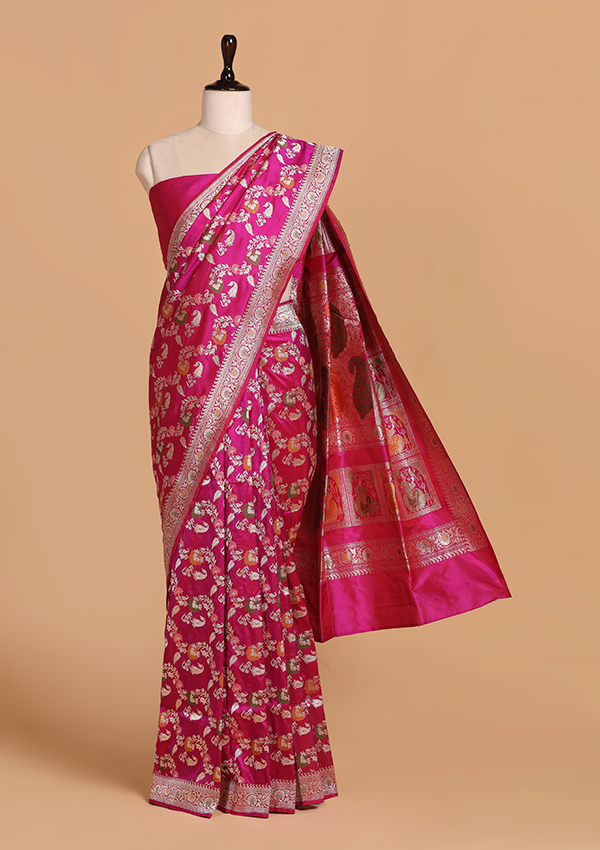 Magenta Jaal Saree in Silk