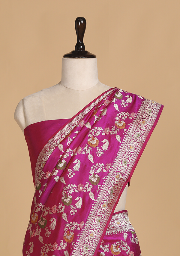 Magenta Jaal Saree in Silk