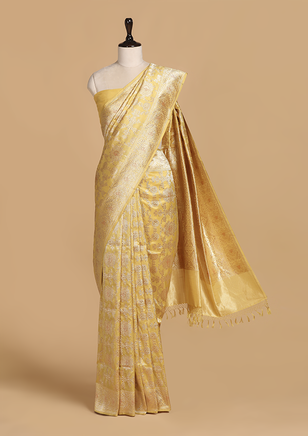 Yellow Jaal Saree in Silk