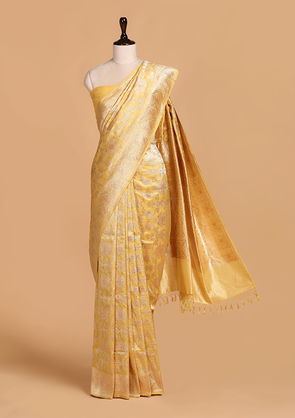 Yellow Jaal Saree in Silk