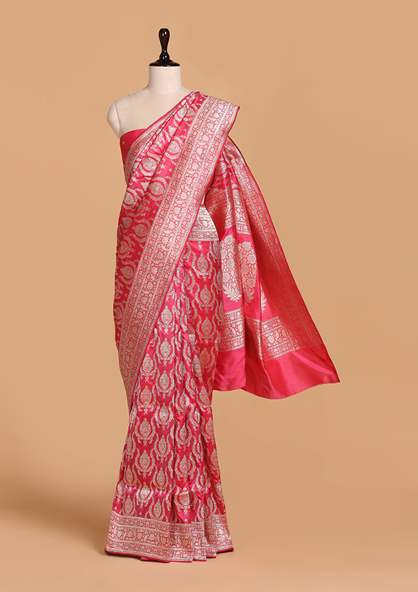 Strawberry Pink Butta Saree in Silk