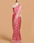 Strawberry Pink Butta Saree in Silk