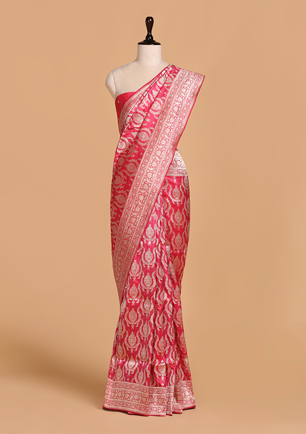 Strawberry Pink Butta Saree in Silk
