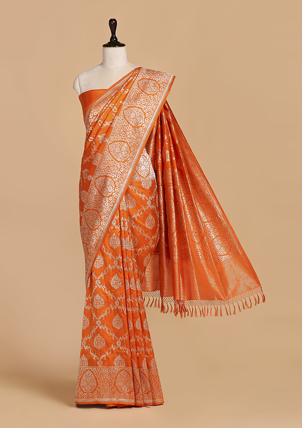 Orange Tulsi Jaal Saree in Silk