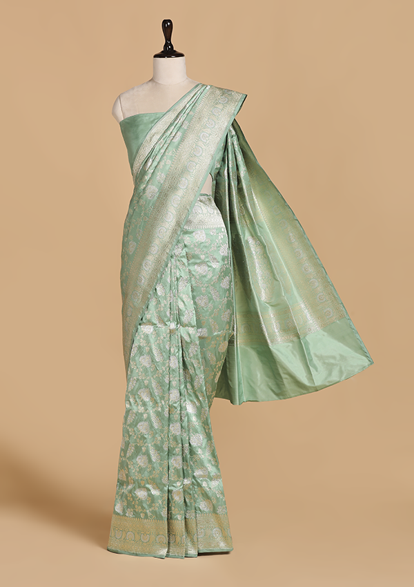 Sea Green Jaal Saree in Silk