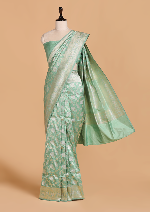 Sea Green Jaal Saree in Silk