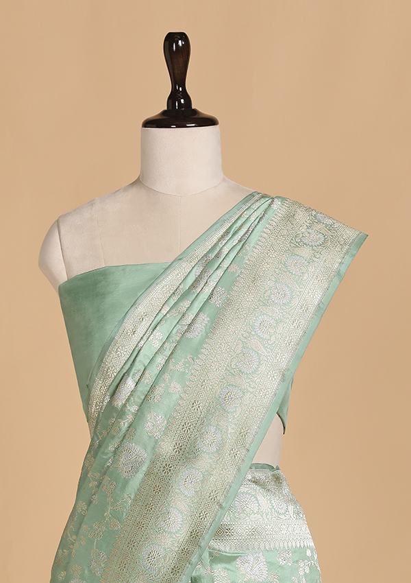 Sea Green Jaal Saree in Silk