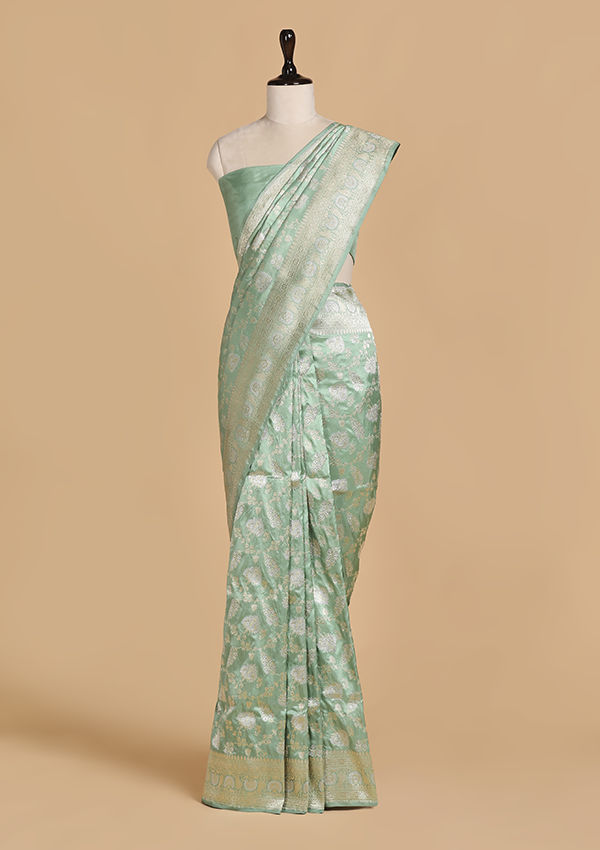 Sea Green Jaal Saree in Silk