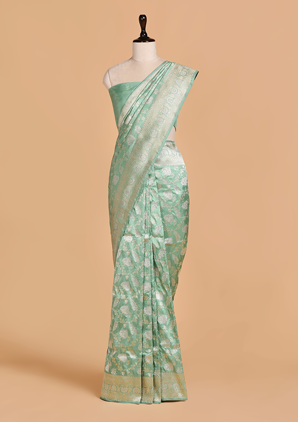 Sea Green Jaal Saree in Silk