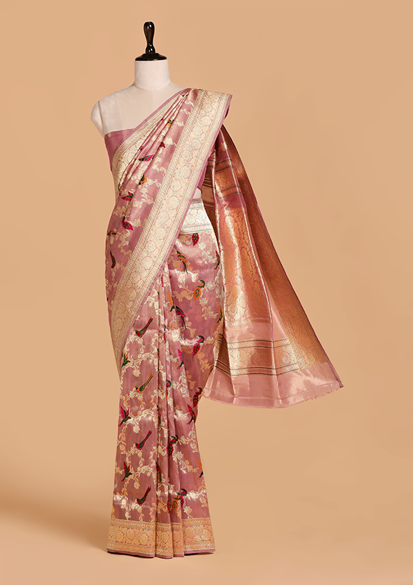 Gajar Pink Jaal Saree in Silk Tissue
