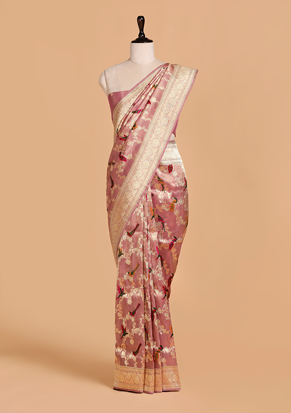 Gajar Pink Jaal Saree in Silk Tissue