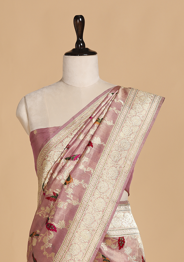 Gajar Pink Jaal Saree in Silk Tissue