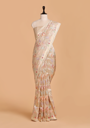 Light Pista Butta Saree in Silk Tissue