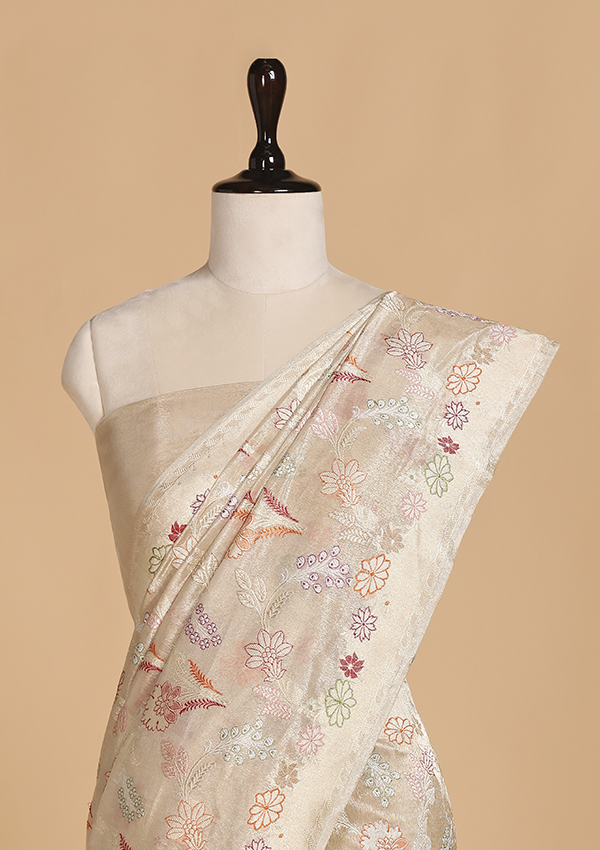 Light Pista Butta Saree in Silk Tissue